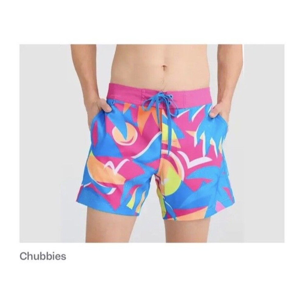 Chubbies Swim Trunk Board Shorts 33 Colorful Neon Geo Print 6" Tropical NWOT